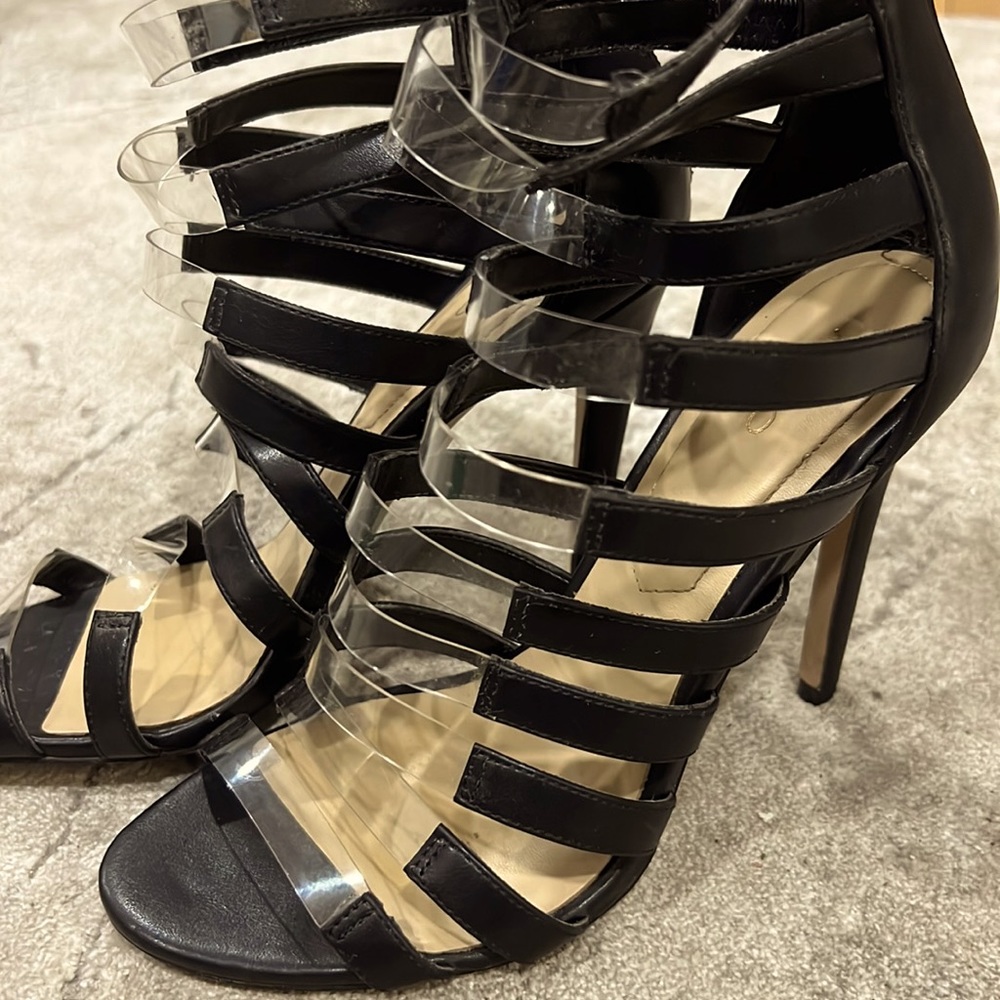 Aldo Black Leather Sandals w/ Clear Straps